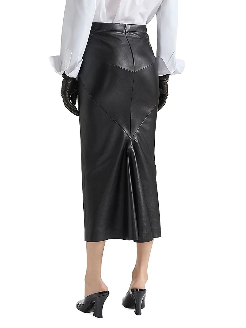 Mid-Length Skirt Nappa Leather with Pleated Back