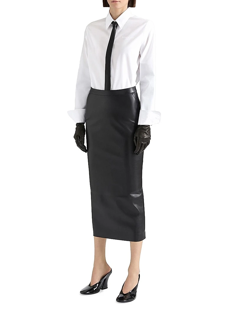 Mid-Length Skirt Nappa Leather with Pleated Back