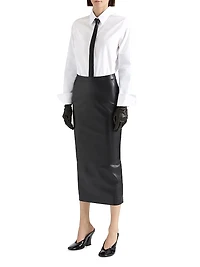 Mid-Length Skirt Nappa Leather with Pleated Back