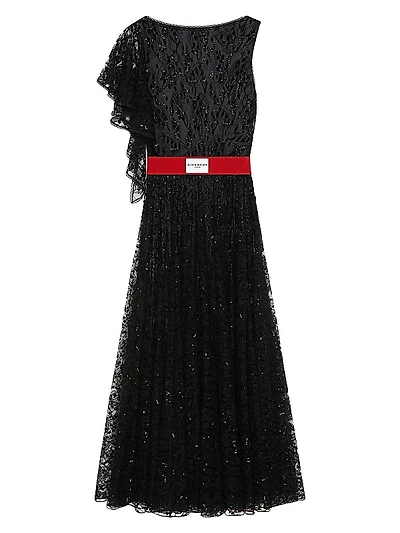 Asymmetric Dress in Lace with Sequins