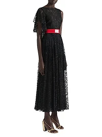Asymmetric Dress in Lace with Sequins