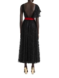 Asymmetric Dress in Lace with Sequins