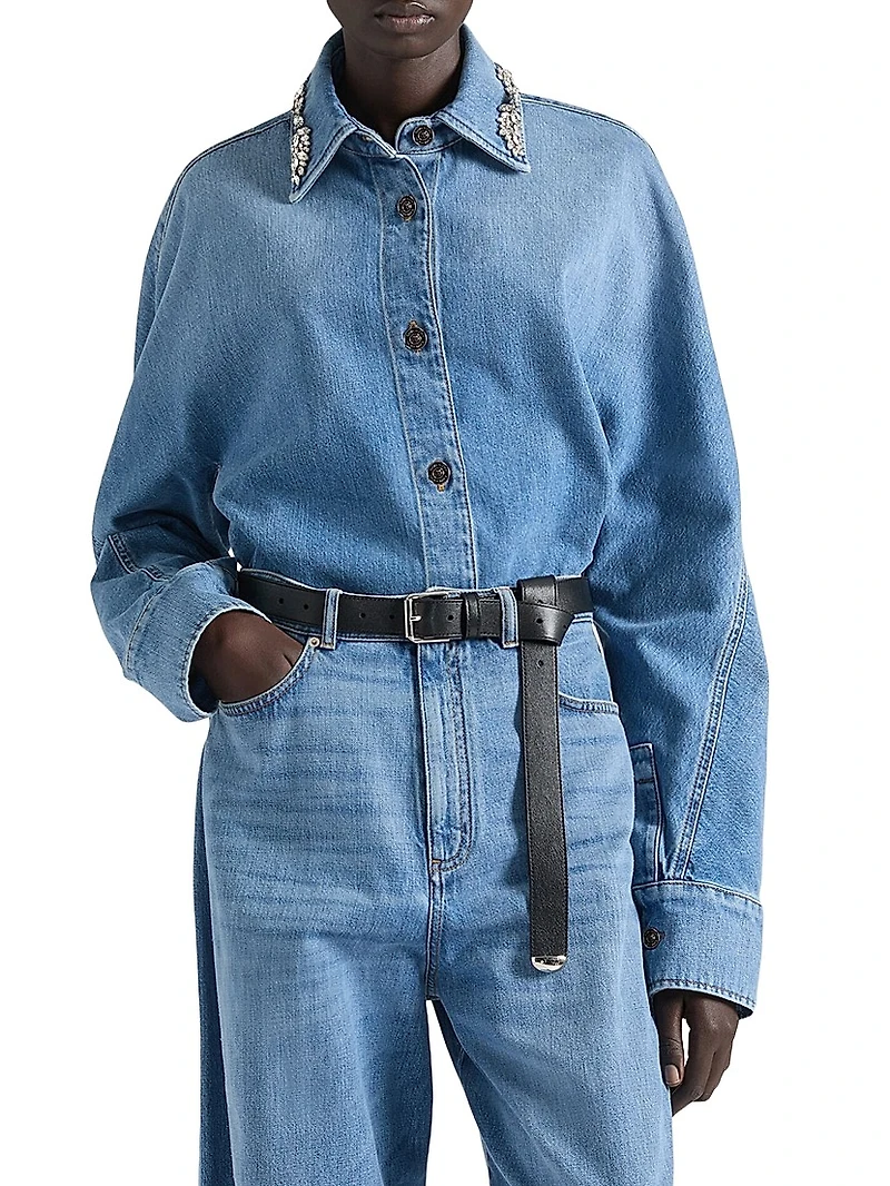 Shirt Washed Denim with Crystals