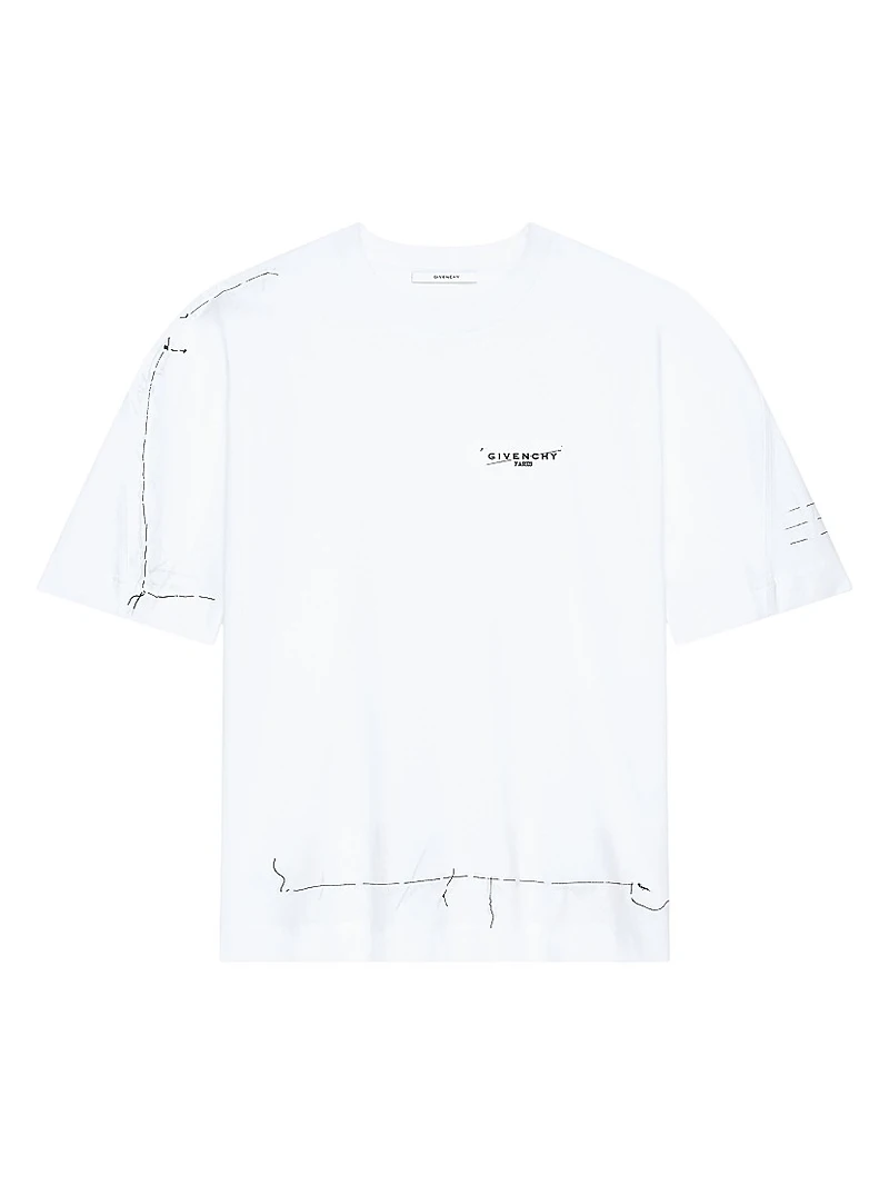 Boxy Fit T-Shirt Cotton with Trompe L'ſil Pattern