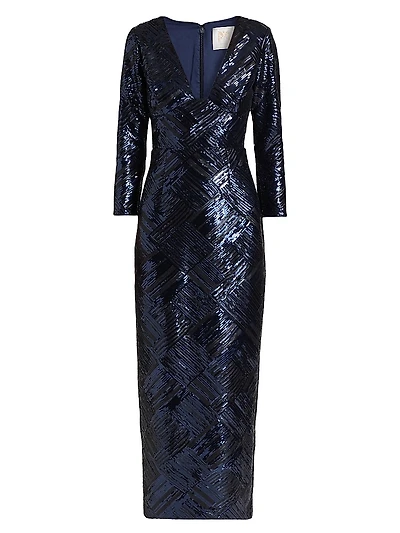 Jenna Sequined Plunging V-Neck Gown