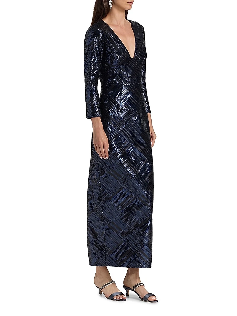 Jenna Sequined Plunging V-Neck Gown