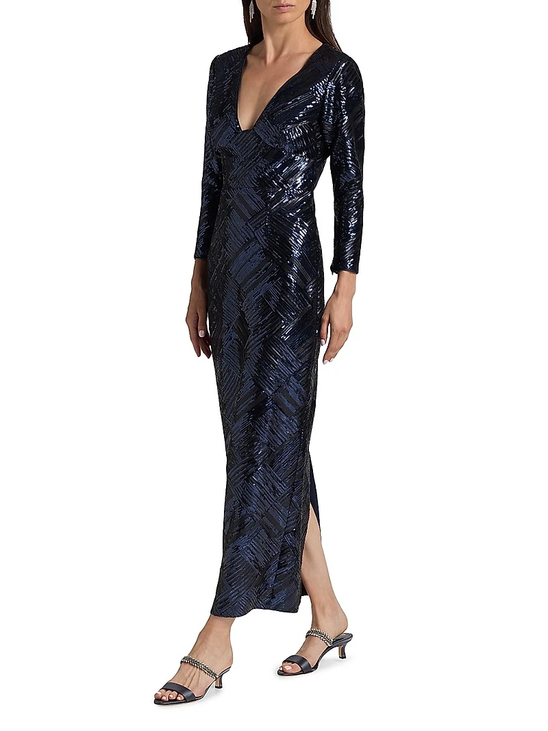 Jenna Sequined Plunging V-Neck Gown