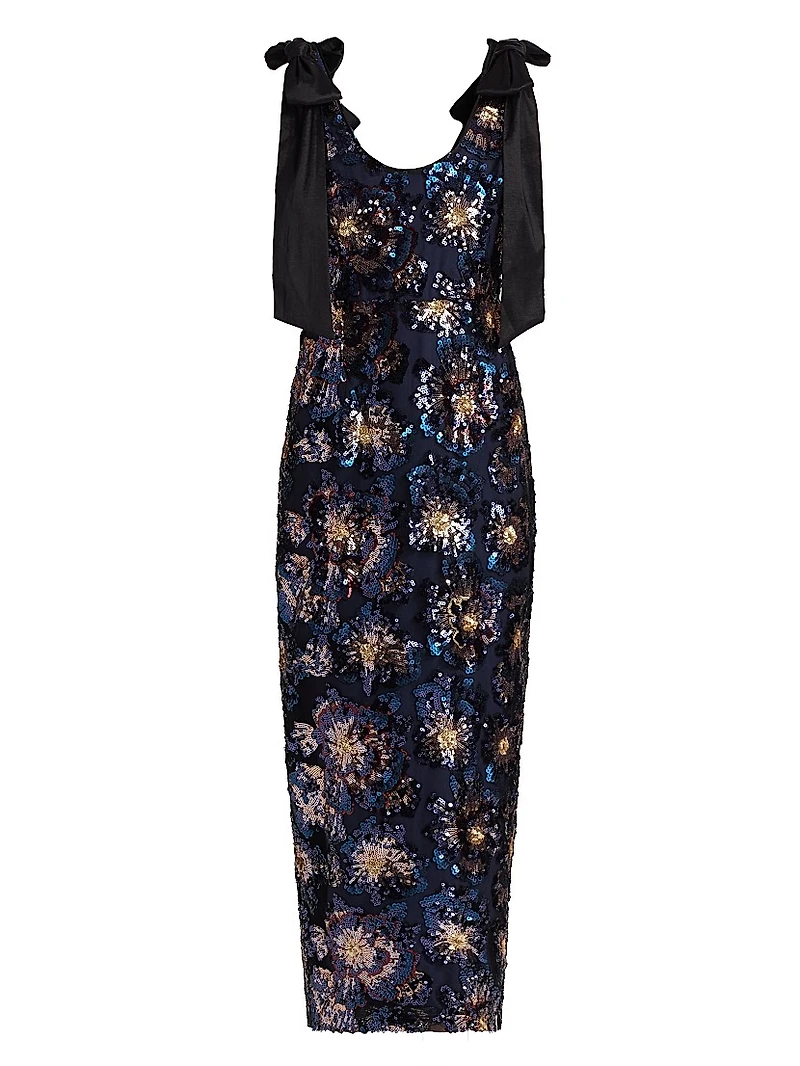 Kyle Bow-Detail Sequined Column Maxi Dress