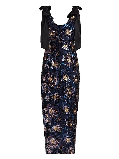 Kyle Bow-Detail Sequined Column Maxi Dress