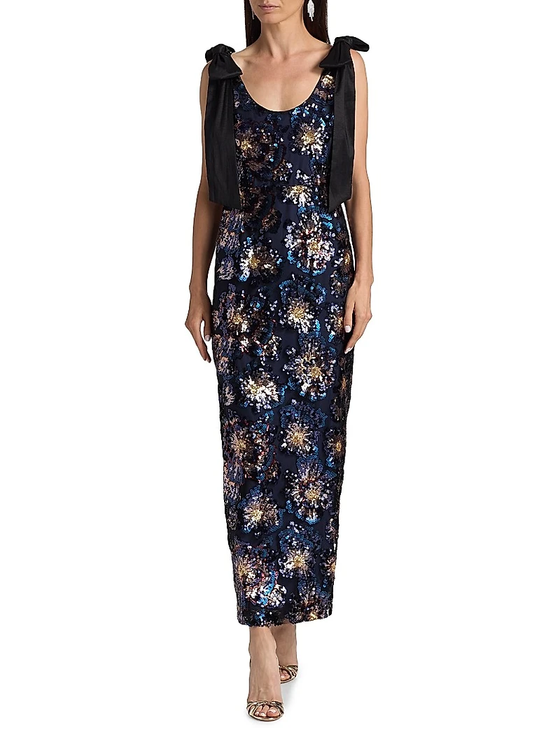 Kyle Bow-Detail Sequined Column Maxi Dress