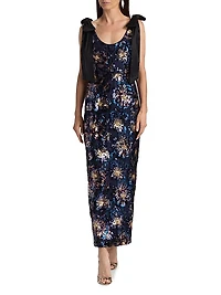 Kyle Bow-Detail Sequined Column Maxi Dress