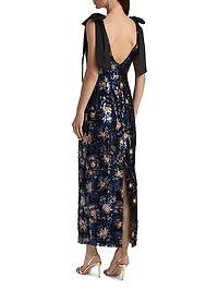 Kyle Bow-Detail Sequined Column Maxi Dress