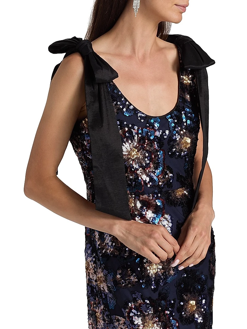 Kyle Bow-Detail Sequined Column Maxi Dress