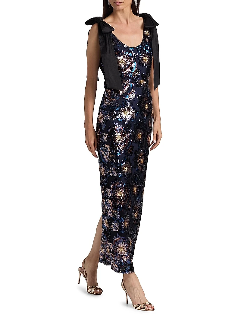 Kyle Bow-Detail Sequined Column Maxi Dress