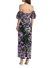 Nene Floral-Embroidered Mesh Off-The-Shoulder Maxi Dress