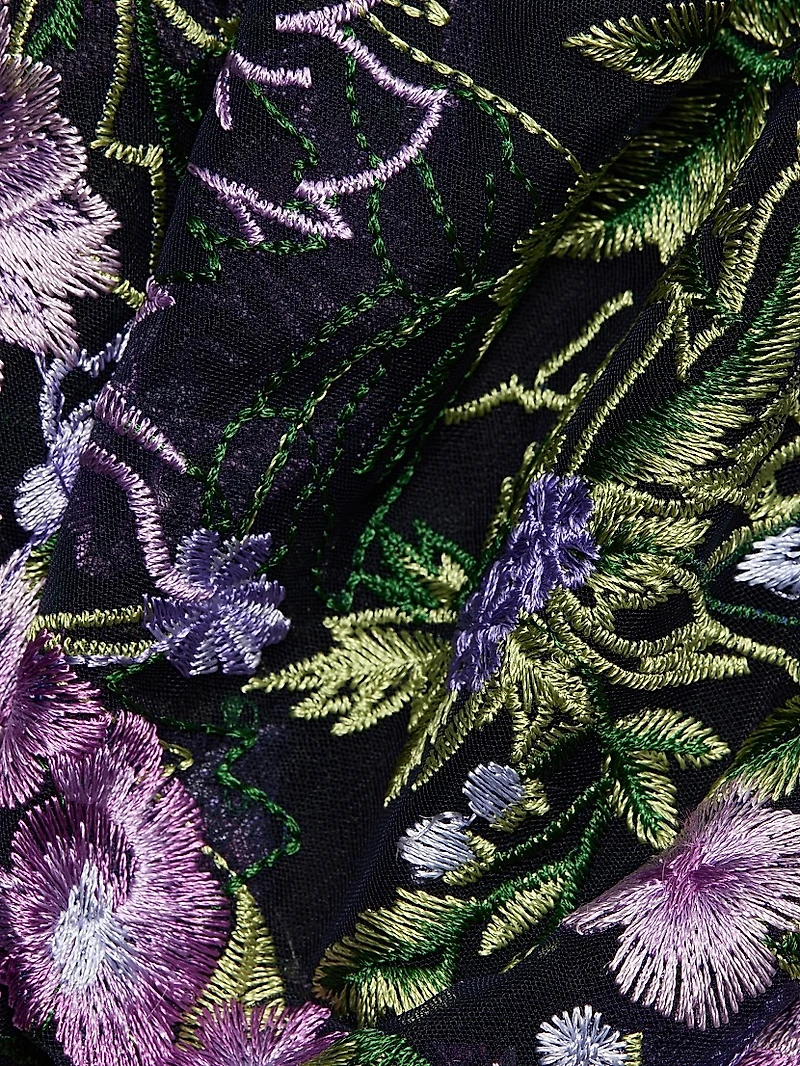 Nene Floral-Embroidered Mesh Off-The-Shoulder Maxi Dress