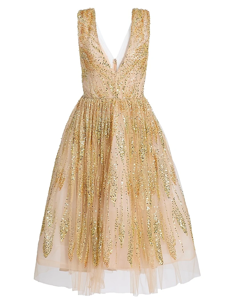 Tinsley Sequined Tulle Midi-Dress