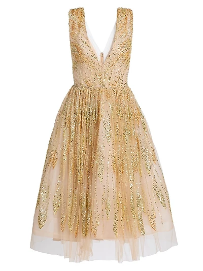 Tinsley Sequined Tulle Midi-Dress