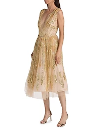 Tinsley Sequined Tulle Midi-Dress