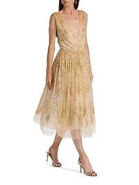 Tinsley Sequined Tulle Midi-Dress