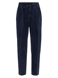 Leisure Fit Trousers Cotton Corduroy with Drawstring and Double Pleats