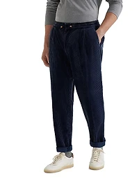 Leisure Fit Trousers Cotton Corduroy with Drawstring and Double Pleats