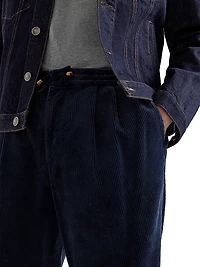 Leisure Fit Trousers Cotton Corduroy with Drawstring and Double Pleats