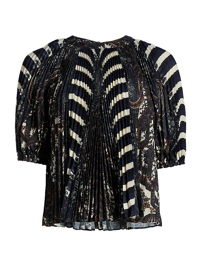 Dafne Printed Pleated Short-Sleeve Blouse