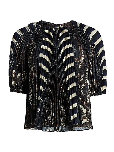 Dafne Printed Pleated Short-Sleeve Blouse