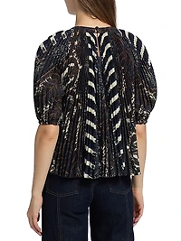 Dafne Printed Pleated Short-Sleeve Blouse