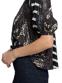 Dafne Printed Pleated Short-Sleeve Blouse