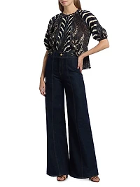 Dafne Printed Pleated Short-Sleeve Blouse