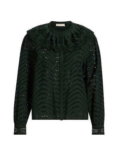 Fia Broderie Anglaise Ruffled-Collar Blouse