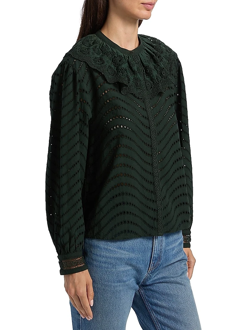 Fia Broderie Anglaise Ruffled-Collar Blouse