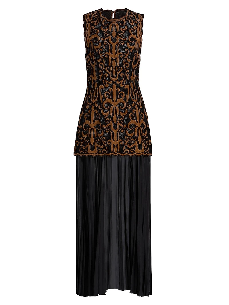 Auryn Appliqué Silk Sleeveless Combo Midi-Dress