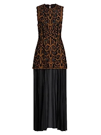 Auryn Appliqué Silk Sleeveless Combo Midi-Dress