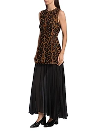 Auryn Appliqué Silk Sleeveless Combo Midi-Dress
