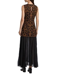 Auryn Appliqué Silk Sleeveless Combo Midi-Dress