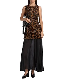 Auryn Appliqué Silk Sleeveless Combo Midi-Dress