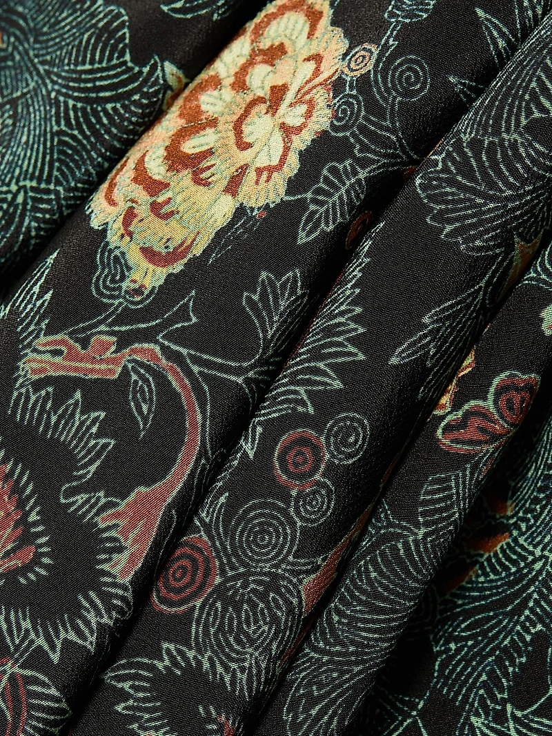 Ines Floral Silk Puff-Sleeve Midi-Dress