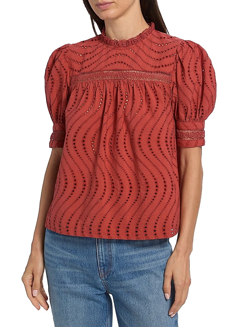 Virginia Broderie Anglaise Short-Sleeve Blouse