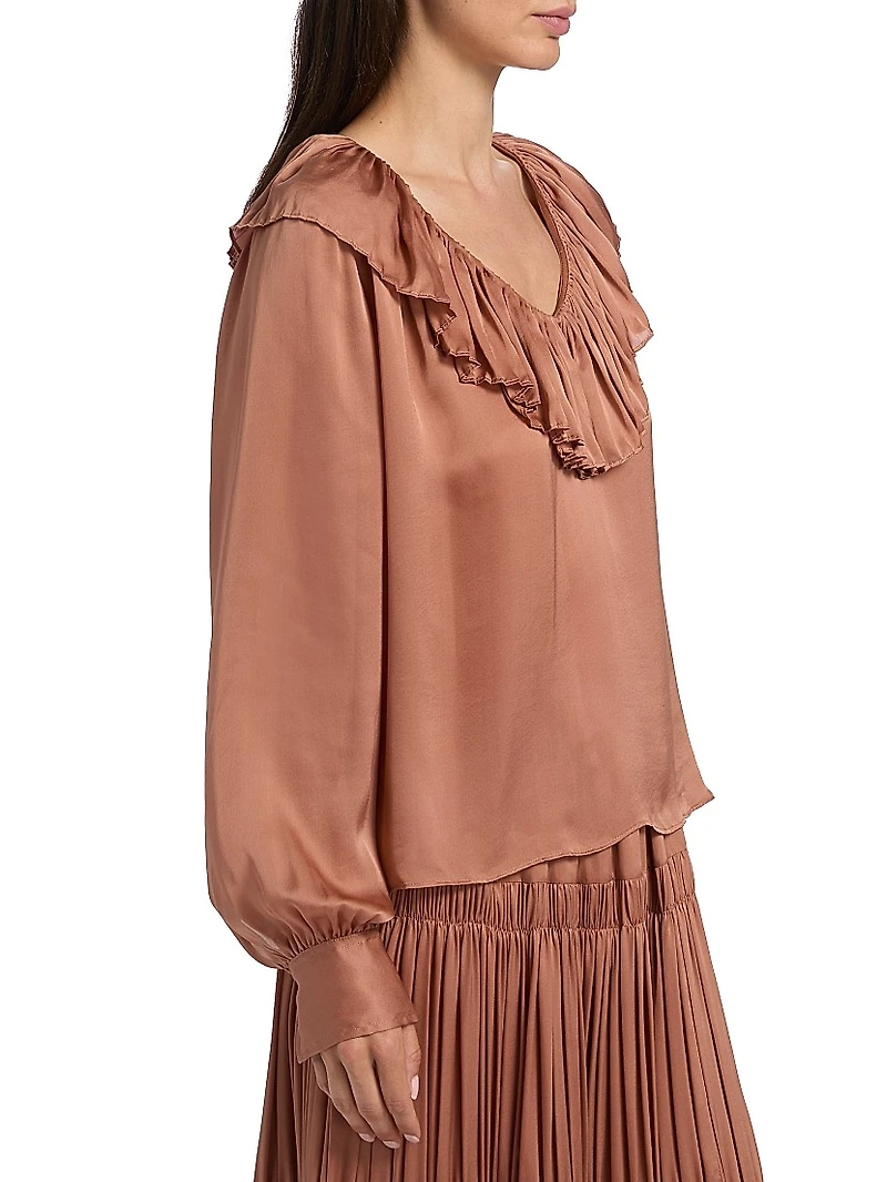 Liese Silk Ruffled V-Neck Blouse