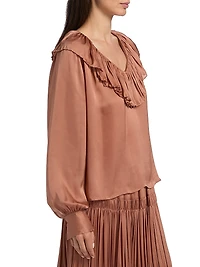 Liese Silk Ruffled V-Neck Blouse