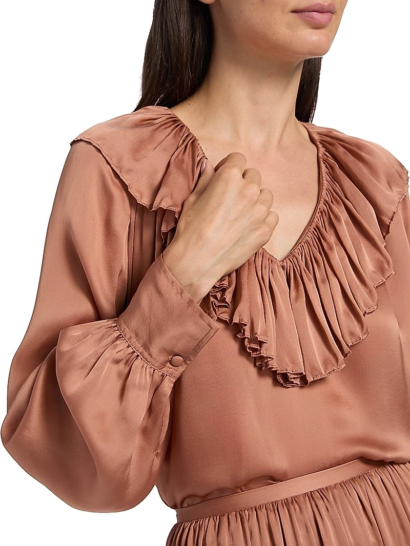Liese Silk Ruffled V-Neck Blouse