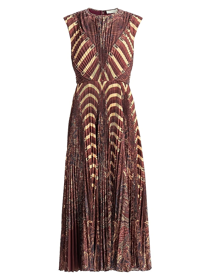 Violeta Printed Pleated Sleeveless Midi-Dress