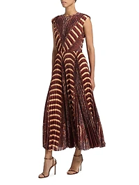 Violeta Printed Pleated Sleeveless Midi-Dress