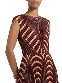 Violeta Printed Pleated Sleeveless Midi-Dress