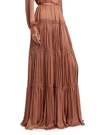 Gaelle Silk Tiered High-Waisted Maxi Skirt