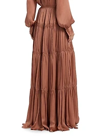 Gaelle Silk Tiered High-Waisted Maxi Skirt