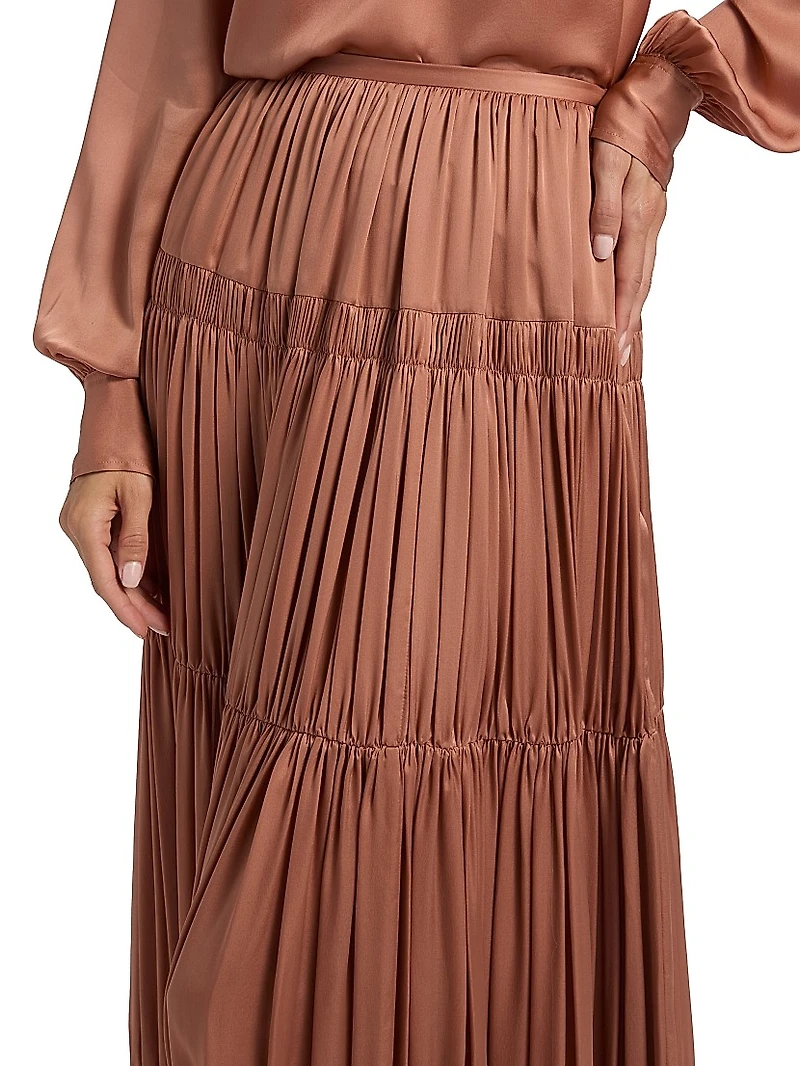 Gaelle Silk Tiered High-Waisted Maxi Skirt